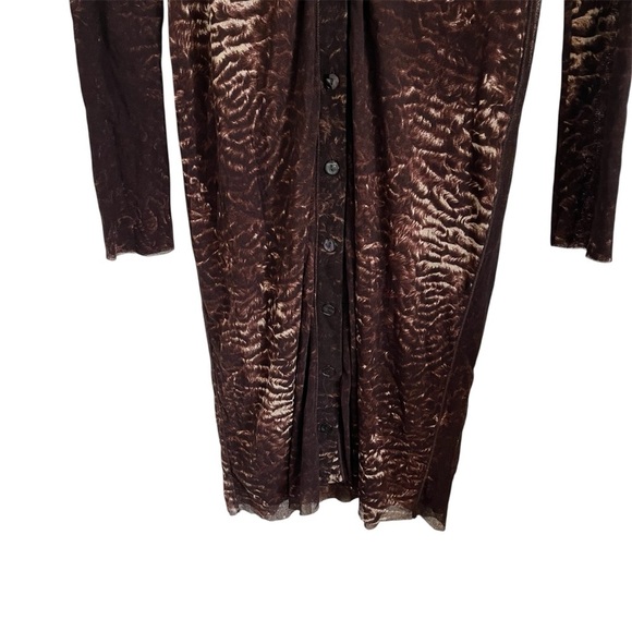 JEAN PAUL GAULTIER x FUZZI Mesh Animal Print Button Down Long Sleeve Midi Dress - Picture 4 of 10